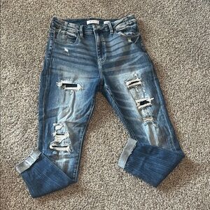 Distressed Women's Blue Jeans - Classic Ripped Denim